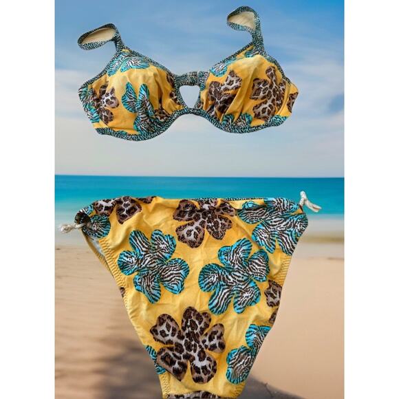 VTG Endless Sun Swimwear Bikini SwimSuit Tropical Floral Tribal Animal Print M/L - Picture 10 of 13